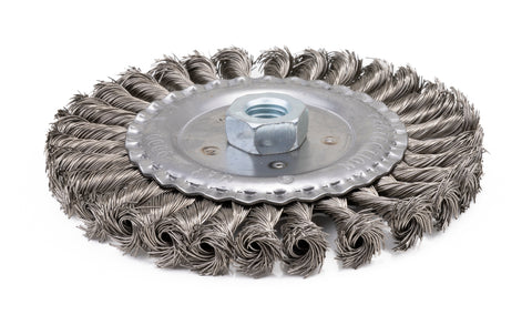 6 inch stainless steel knotted wire wheel with 5/8-11 threaded hub