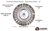 6 inch stainless steel knotted wire wheel with 5/8-11 threaded hub dimension diagram