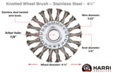 4.5 inch stainless steel knotted wire wheel with 7/8 inch arbor dimension diagram