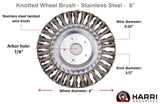 6 inch stainless steel knotted wire wheel with 7/8 inch arbor dimension diagram