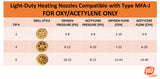 MFA-J oxy-acetylene heating-tip pressure and flow chart