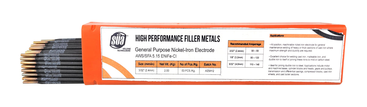 Nickel-iron welding electrode package and exposed rod ends