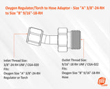 Oxygen size A female to size B male adapter thread drawing