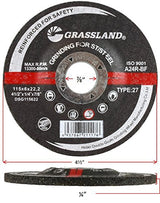 Stainless steel grinding disc dimensions: 4-1/2-inch diameter, 1/4-inch thickness and 7/8-inch arbor