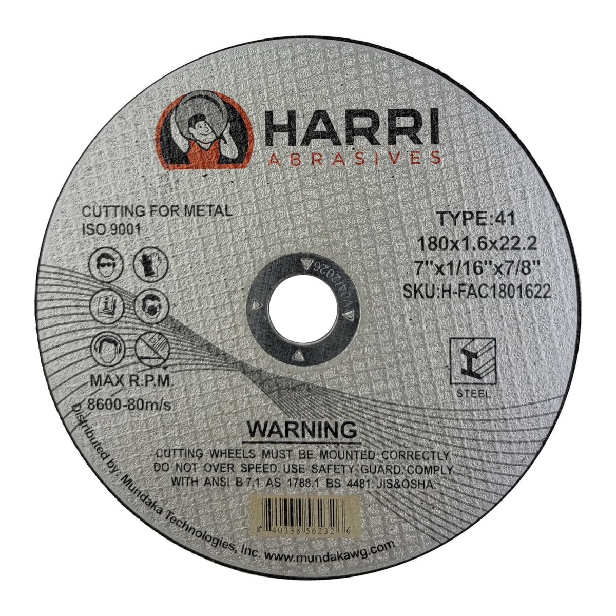 Steel Cut-Off Wheel, 7 x 1/16 x 7/8, T41: label side