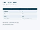 HARRI steel cut-off wheel dimensions: 7-inch diameter, 1/8-inch thickness, 7/8-inch arbor, Type 42