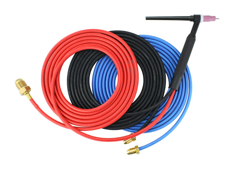 Compact water-cooled TIG torch with three coiled hoses