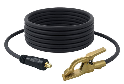 SÜA 200A 2 AWG welding ground lead with high-copper clamp and Dinse 10-25 connector