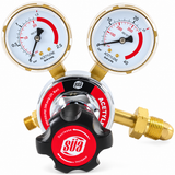SÜA acetylene regulator with two gauges on a white background.