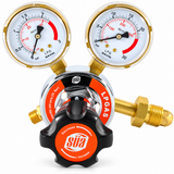 SÜA propane regulator with two gauges on a white background.