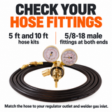 SÜA gas hose kit showing 5/8-18 male fittings at both ends.