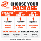 Comparison of regulator-only, 5 ft gas hose kit and 10 ft gas hose kit.