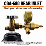 Rear CGA-580 connection of a SÜA regulator mounted on a cylinder valve.