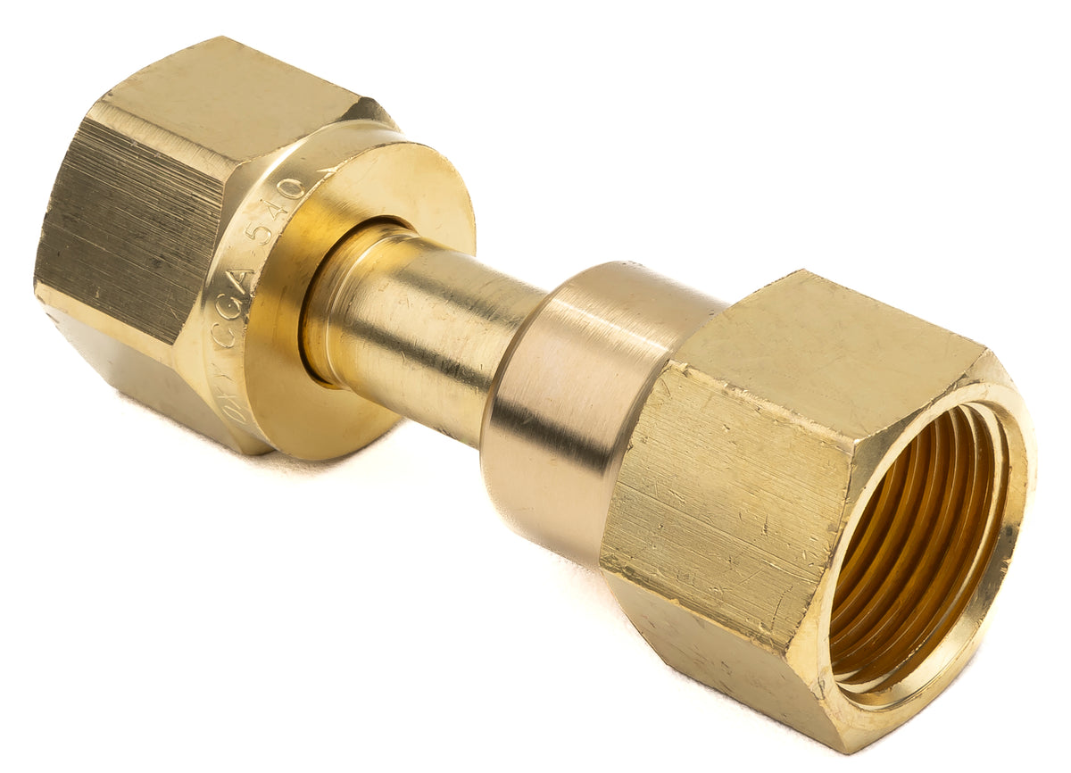 Brass CGA-540 to CGA-580 adapter with hexagonal nuts
