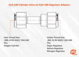 CGA-540 to CGA-580 inlet and outlet connection diagram