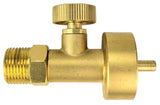 Brass propane adapter with shutoff valve side view