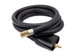 Coiled black gouging cable with brass fittings and insulating boot