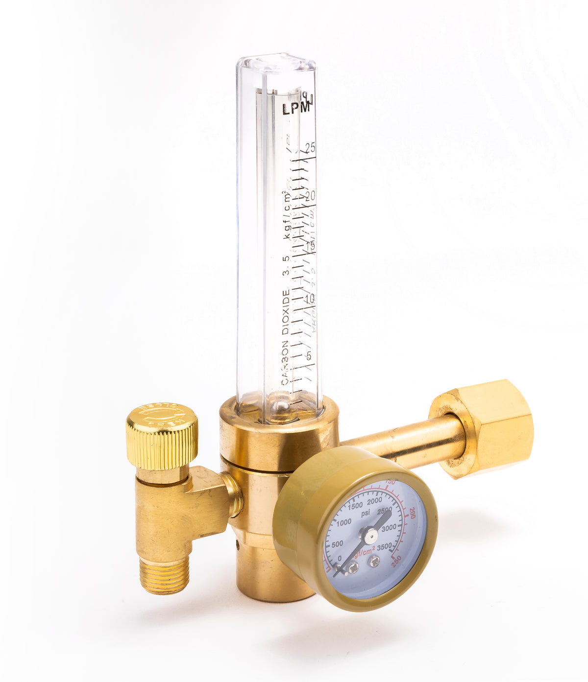 CO2 flowmeter with transparent flow tube and brass body