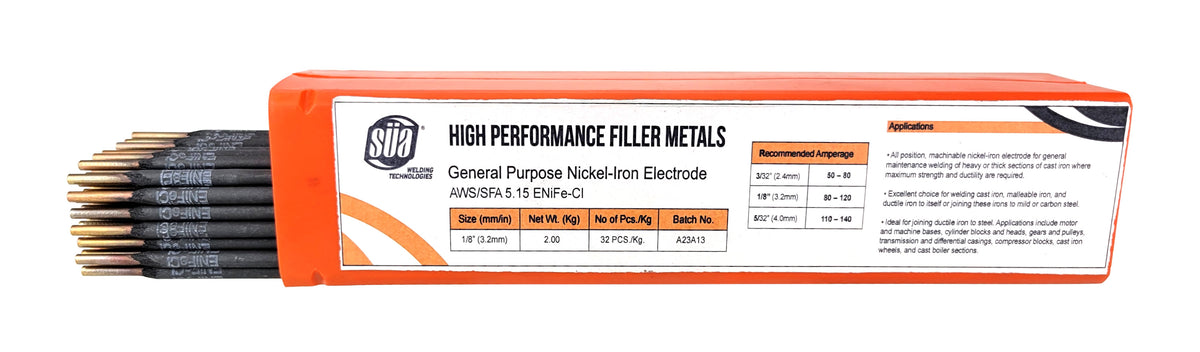 SÜA nickel-iron stick electrodes in orange storage tube