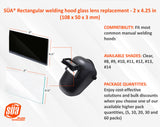 Rectangular lens dimensions and welding helmet fit illustration