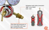 Acetylene regulator CGA-510 inlet and incompatible MC and B cylinder illustration