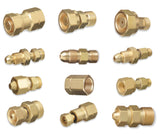 Twelve brass acetylene CGA adapter configurations