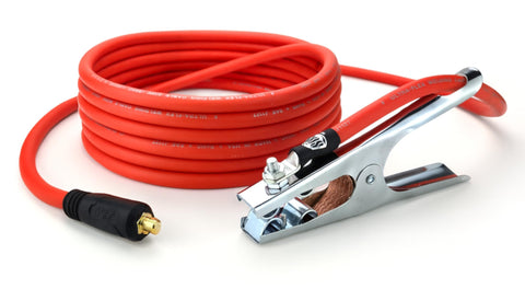 Orange UltraFlex steel ground clamp lead with Dinse 10-25 connector