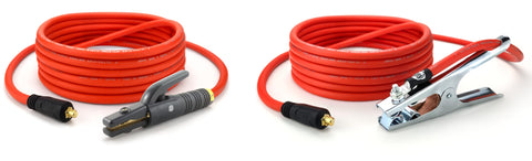 Orange UltraFlex lead set with steel ground clamp and Dinse 10-25 connectors