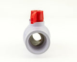 Front view of the URA WATER 1-1/2-inch PVC NPT threaded ball valve showing the open bore.