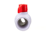 Front view of the URA WATER 1-1/4-inch PVC NPT threaded ball valve showing the open bore.