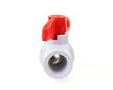 Front view of the URA WATER 1/2-inch PVC NPT threaded ball valve showing the open bore.