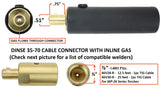 Dinse 35-70 inline gas adapter with 7/8 inch torch connection