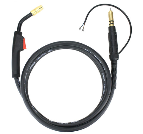 Hobart-style MIG gun with coiled cable and spade trigger connection