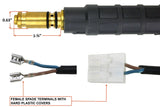 Lincoln-style MIG plug dimensions and insulated female spade trigger terminals
