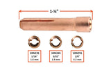 10N23S, 10N24S and 10N25S short TIG collet dimension chart
