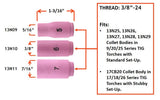 13N ceramic TIG cup dimension chart for sizes 5, 6 and 7