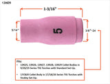 13N09 size 5 alumina TIG cup dimensions and compatible standard or stubby setups