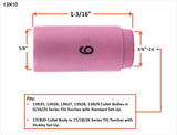 13N10 size 6 alumina TIG cup dimensions and compatible standard or stubby setups