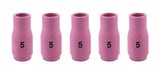 Five pink size 5 alumina TIG cups