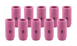 Ten pink size 6 alumina TIG cups