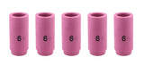 Five pink size 6 alumina TIG cups
