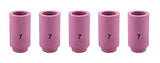 Five pink size 7 alumina TIG cups