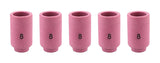 Five pink size 8 alumina TIG cups
