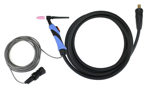 TIG Torch with Amperage Control - 14 Pin Signal Connector- 1-Piece Cable - INLINE Dinse 35-70 - Air Cooled - Compatible with Miller