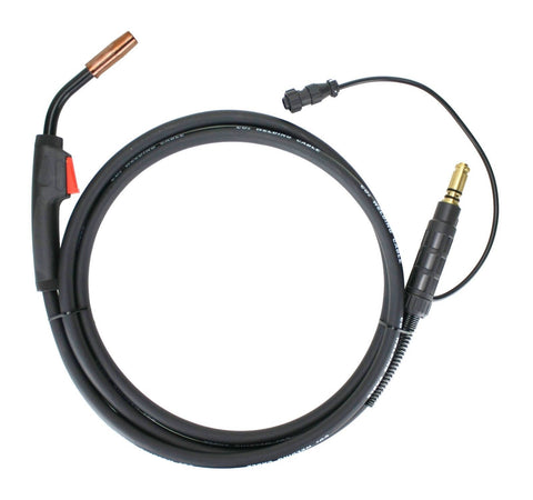 Lincoln-style MIG gun with coiled cable and 2-pin trigger connector