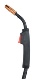 Close view of MIG gun handle, red trigger and copper nozzle