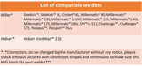 Miller and Hobart welder reference list with connector verification note