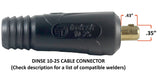 Dinse 10-25 welding cable plug with pin dimensions