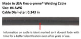 USA-made #4 AWG Flex-A-Prene welding cable marking and outside diameter