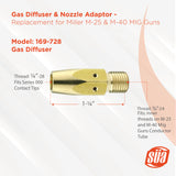 169-728 MIG gas diffuser and tip-holder dimension diagram